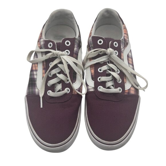 Vans Plaid Burgundy Canvas Old Skool Sneakers Lace Up White Accents Size 10 - Picture 4 of 9